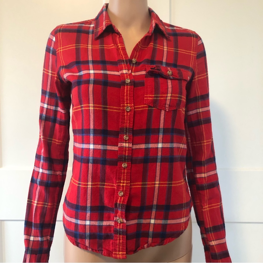 Abercrombie Fitch AF Red Light Flannel Button Flap Pocket Shirt Top XS